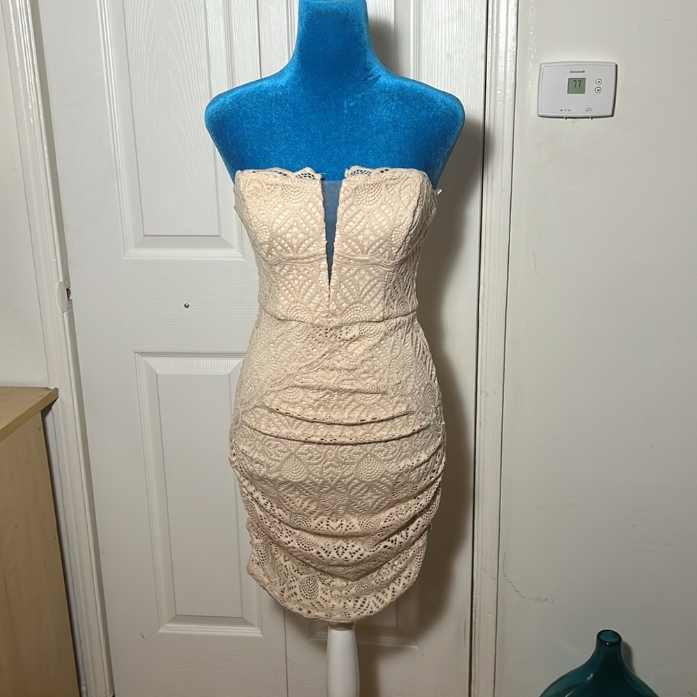 NWT Michael Costello X Revolve Braya Elegant Cream Strapless Mini Dress XS - Picture 7 of 15